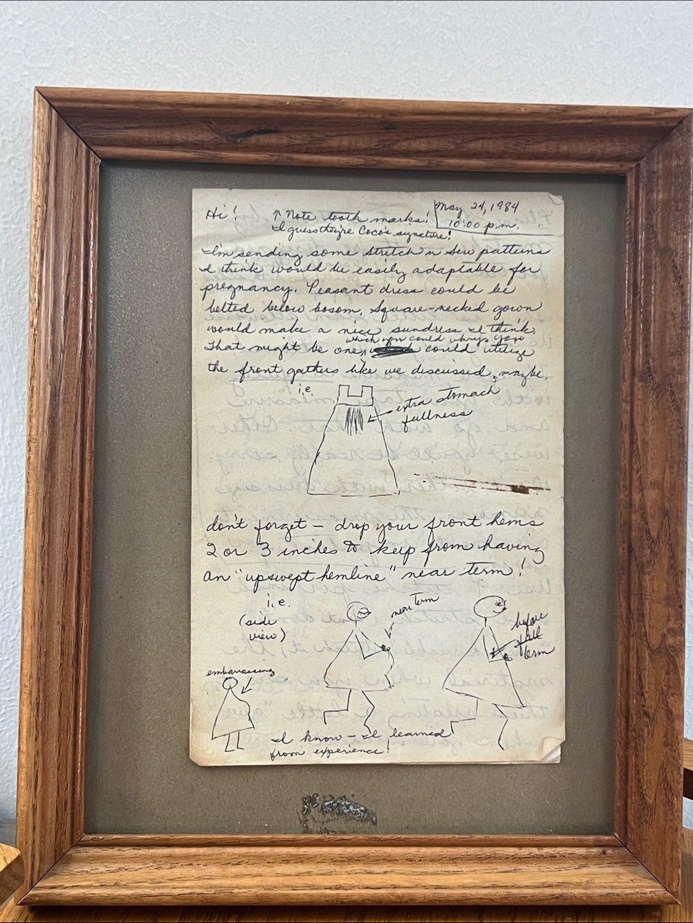 Vintage 1984 sewing hand note framed picture